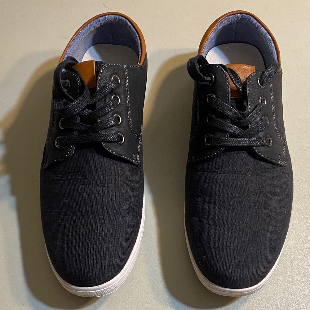 Men's Black Canvas Sneakers with Tan Collar Detail